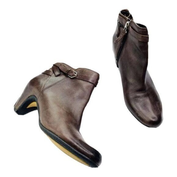 Sam Edelman Maddox Leather Booties Cone Heel 7.5 Ankle Side Zip Buckle Booties - Picture 5 of 9